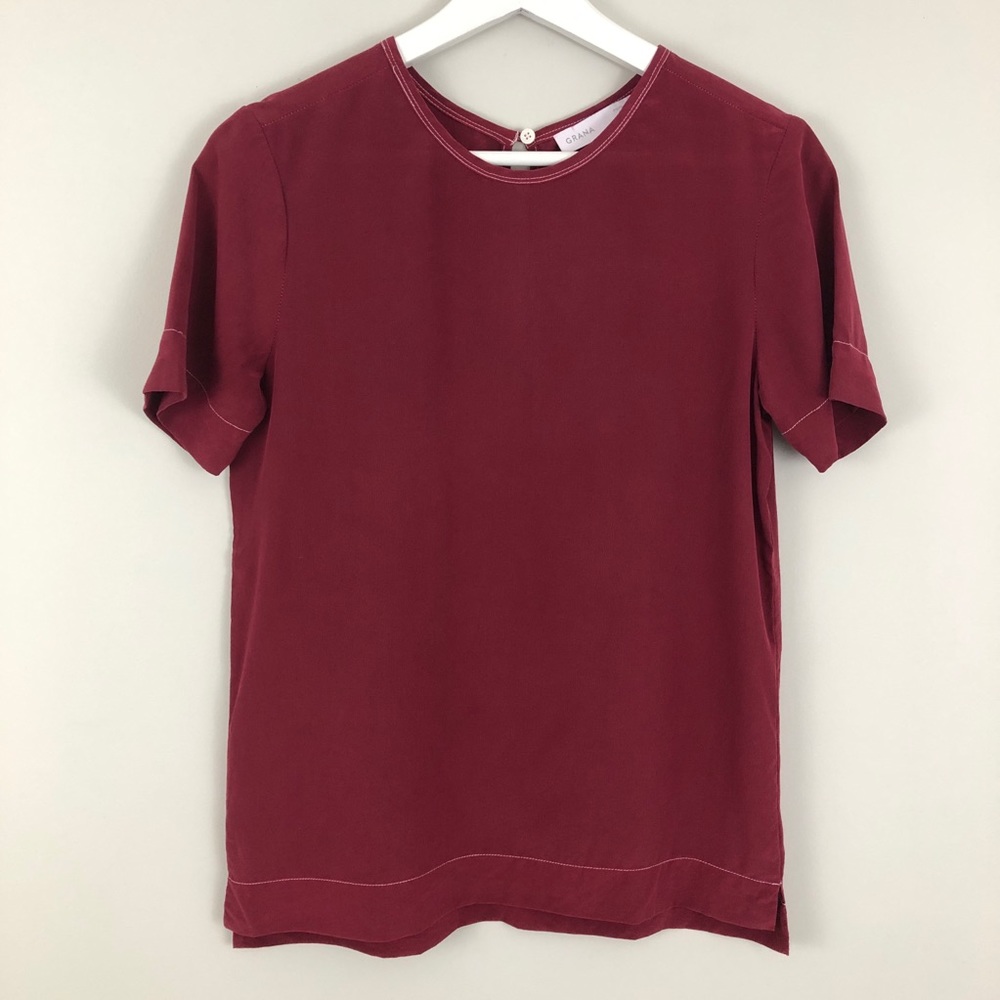 Grana Crew Neck Tee Chinese Silk Blouse
